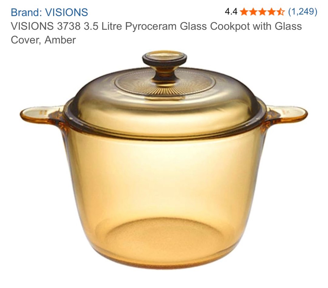 Pyroceram Tableware VISIONS 3.8L Pyroceram Glass Cookpot with Lid, Furniture & Home Living ...