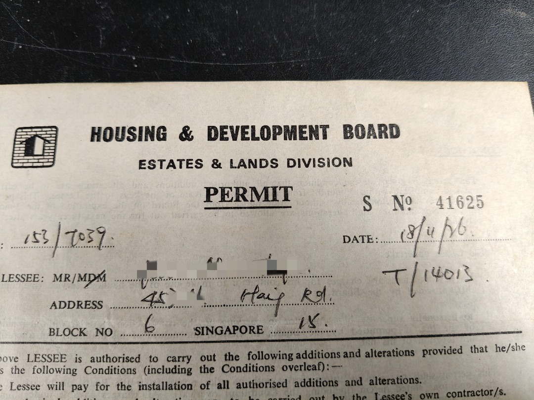 1976 HDB PERMIT for Renovation, Hobbies & Toys, Memorabilia ...