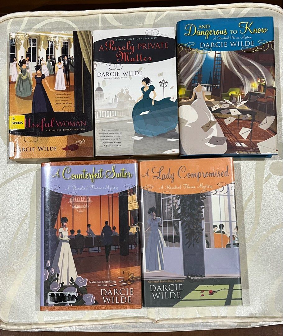 A Rosalind Thorne Mystery - Darcie Wilde (Category: Storybooks) located in Digos. Submitted by millie.12 (Listing ID 1404676517, Image 2). Description: A Rosalind Thorne Mystery by Darcie Wilde Book #1 - A Useful Woman (PB) Book #2 - A Purely Private Matter (PB) Book #3 - And Dangerous to Know (HB) Book #4 - A Counterfeit Suitor (HB) Book #5 - Lady Compromised (HB) Thrifted books -historical, romance, mystery -sold as set - a mix of library/remai
