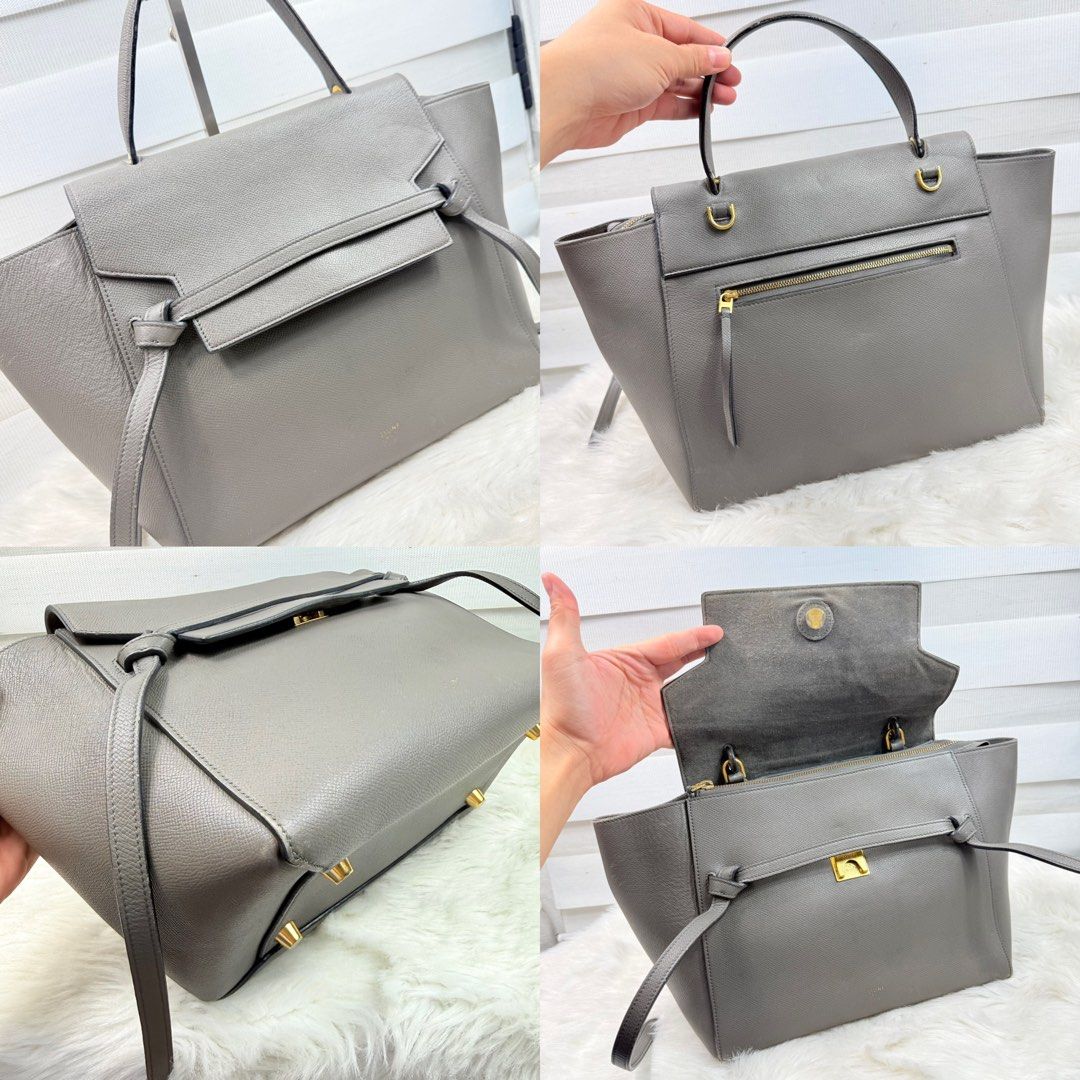 Authentic Celine Belt Bag (Category: Luxury Bags & Wallets) located in Pasig City. Submitted by trendapparelph (Listing ID 1404738005, Image 2). Description: - Celine Belt Bag in grey - Top handle and shoulder strap (No strap) - Flap closure with belt detail - Interior zippered pocket - Gold-toned hardware - Made in Italy.
