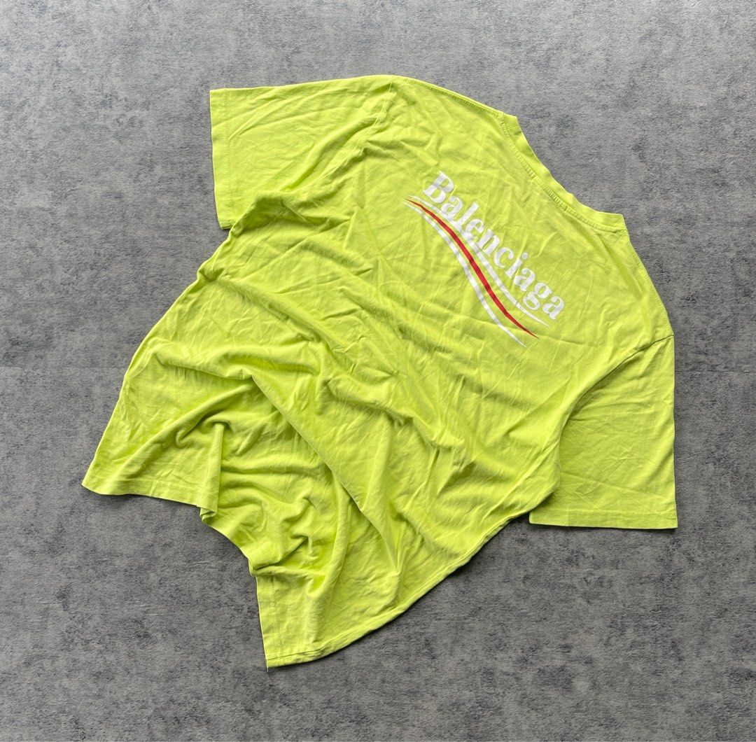 Balenciaga Tee Medium (Category: Tshirts & Polo Shirts ) located in Sorsogon. Submitted by vanbercs (Listing ID 1404719296, Image 2). Description: - Balenciaga T-shirt - Vibrant green color - Size Medium - Balenciaga logo on front and back - Measurements: Width 19.5", Length 27" - Stylish and comfortable.