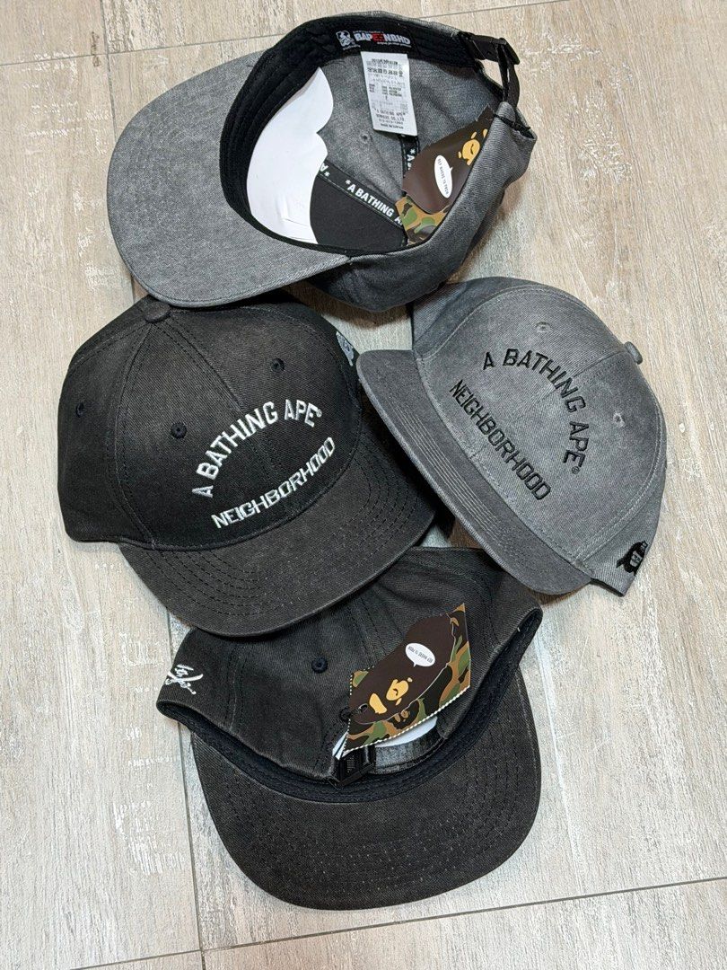 BAPE x Neighborhood Cap (Category: Caps & Hats) located in Manila. Submitted by useyourcommonsense (Listing ID 1404710769, Image 1). Description: - Authentic BAPE x Neighborhood cap - Features "A Bathing Ape" and "Neighborhood" logos - Made of durable fabric - Includes original tags - Perfect for streetwear style.