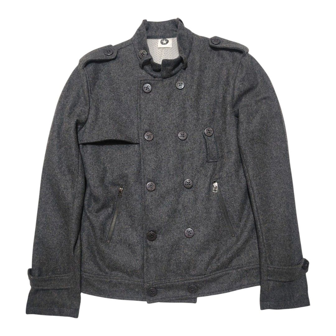 GREY MILITARY-STYLE PEACOAT (Category: Coats, Jackets and Outerwear) located in Dinalupihan. Submitted by aizzeestuffs (Listing ID 1404747133, Image 1). Description: Length :28 " Width :21" Shoulder :18 " Sleeves :27" Color may vary due to lighting. PM for more details. .