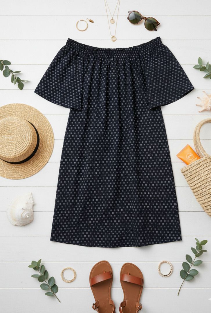 H&M off shoulder dress (Category: Dresses) located in Quezon City. Submitted by stylishchic08 (Listing ID 1404627782, Image 3). Description: 🌙 Off-Shoulder Printed Dress – Breezy, Chic & Perfect for Everyday Wear Stay stylish and comfortable with this off-shoulder navy dress, designed with a relaxed silhouette and a soft, flowy fabric that’s perfect for warm weather. Its subtle mini floral/geo print adds a touch of charm while keeping the look e