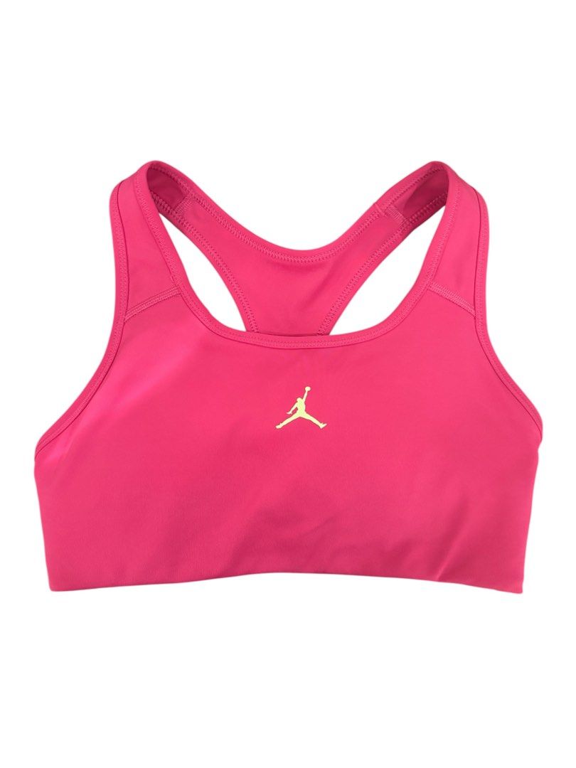 Jordan Sports Bra - Pink (Category: Activewear) located in Muntinlupa City. Submitted by funsizedhands (Listing ID 1404641185, Image 1). Description: - Pink Jordan sports bra - Racerback design - Features the iconic yellow Jumpman logo - Made from smooth, athletic fabric - Perfect for workouts or everyday wear.