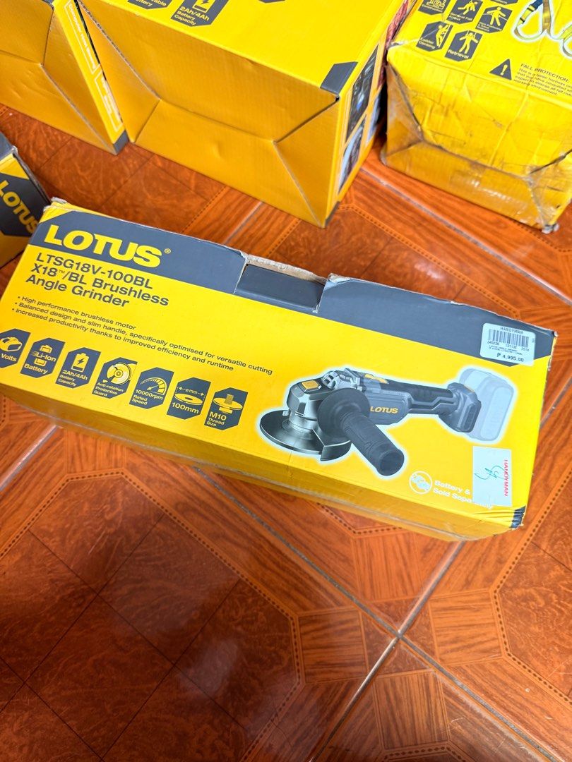Lotus LTSG18V-100BL Angle Grinder (Category: Construction Tools & Equipment) located in Pasay City. Submitted by swooshed357 (Listing ID 1404756291, Image 1). Description: ⚡ RUSH SALE — 40% OFF! ⚡ X18BL Brushless Angle Grinder (Tool Only) High-performance brushless angle grinder built for power, durability, and professional cutting & grinding. ✔ Brushless Motor = More Power, Longer Life ✔ Smooth & Stable Operation ✔ Compact, Lightweight & Easy to