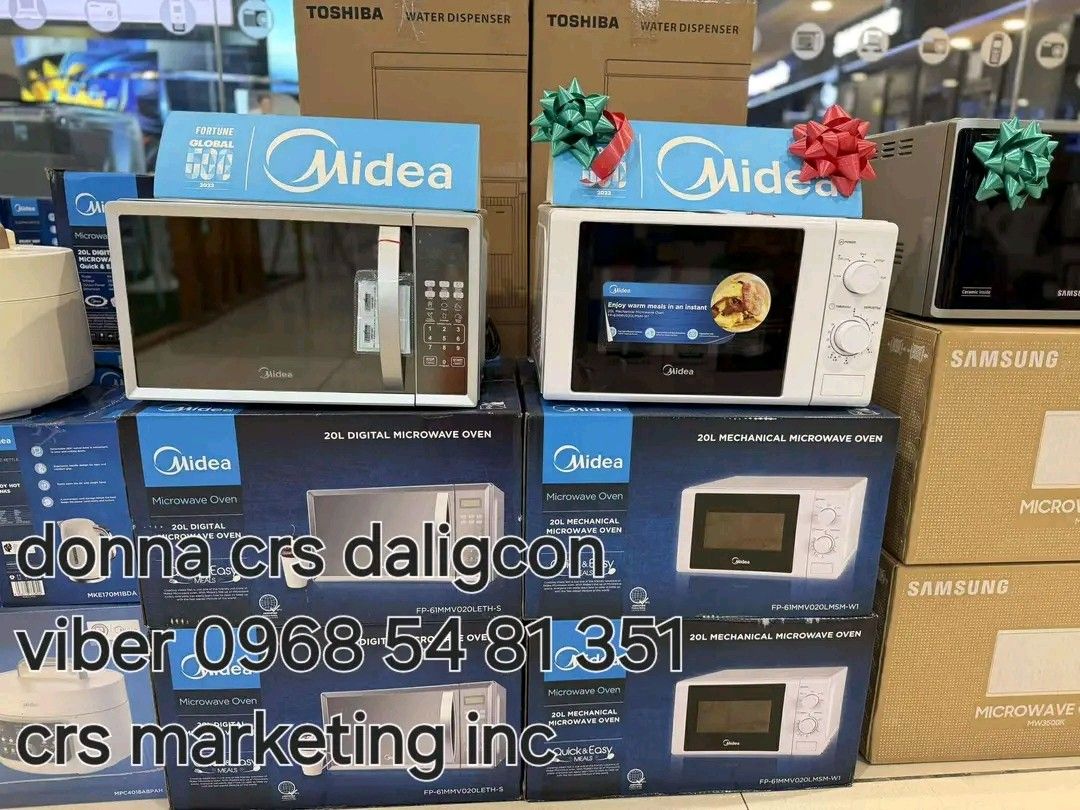 Midea microwave oven (Category: Ovens & Toasters) located in Quezon City. Submitted by daligcon19 (Listing ID 1404725586, Image 1). Description: 🟩 MIDEA OVEN / MIDEA MICROWAVE OVEN INVERTER / MIDEA MICROWAVE OVEN 🟩 INVERTER MM7PO12MZ 20L - 3,800 EG9P032MX 30L - 6,700 NON INVERTER FP-6IMMV020LMTL-R 20L - 4,200 FP-6IMMV020LETH-U 20L - 4,600 FP-6IMMV024LETH-B 24L - 5,000 FP-6IMMVO20LETH-S 20L - 4,400 FP61MMVO20LMTLW1 20L - 3,500 PRICE MAY CHANGE W