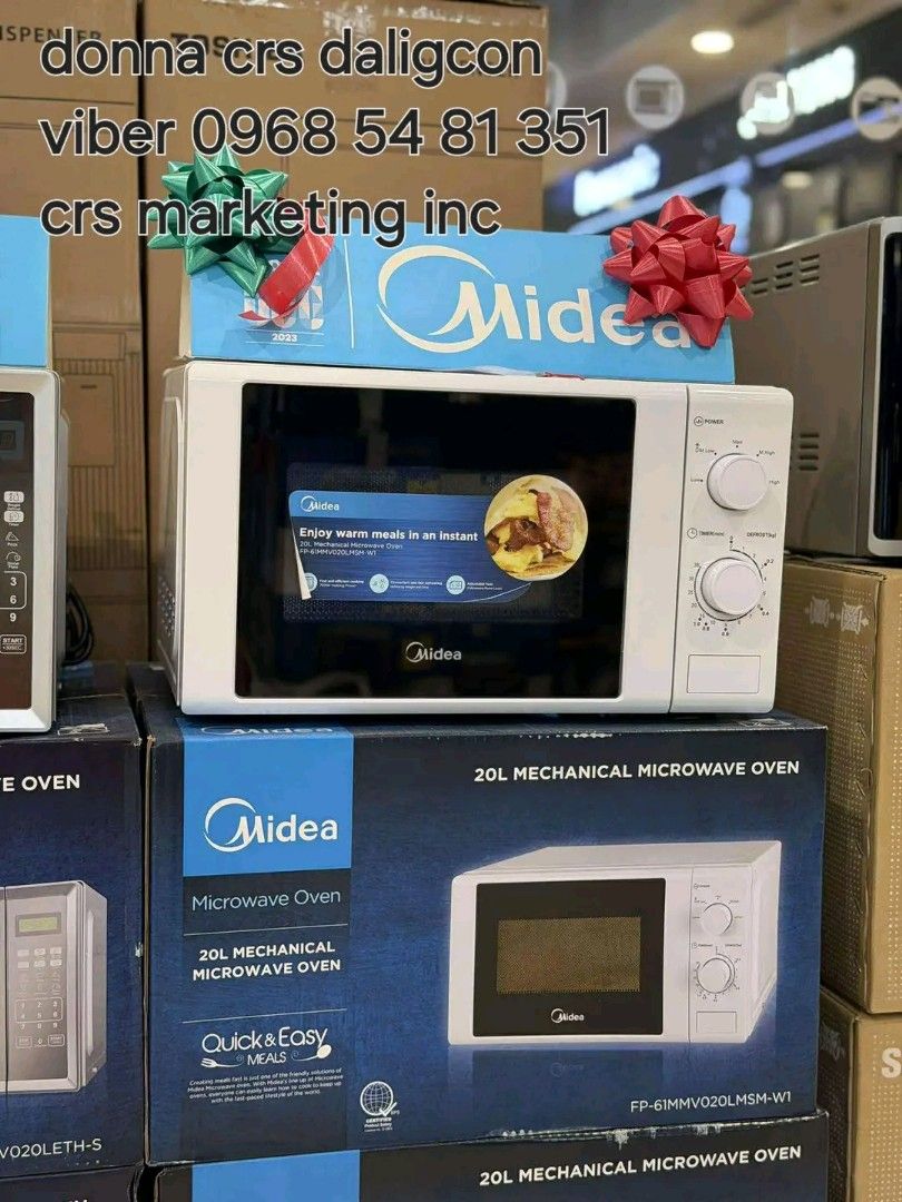 Midea microwave oven (Category: Ovens & Toasters) located in Quezon City. Submitted by daligcon19 (Listing ID 1404725586, Image 2). Description: 🟩 MIDEA OVEN / MIDEA MICROWAVE OVEN INVERTER / MIDEA MICROWAVE OVEN 🟩 INVERTER MM7PO12MZ 20L - 3,800 EG9P032MX 30L - 6,700 NON INVERTER FP-6IMMV020LMTL-R 20L - 4,200 FP-6IMMV020LETH-U 20L - 4,600 FP-6IMMV024LETH-B 24L - 5,000 FP-6IMMVO20LETH-S 20L - 4,400 FP61MMVO20LMTLW1 20L - 3,500 PRICE MAY CHANGE W