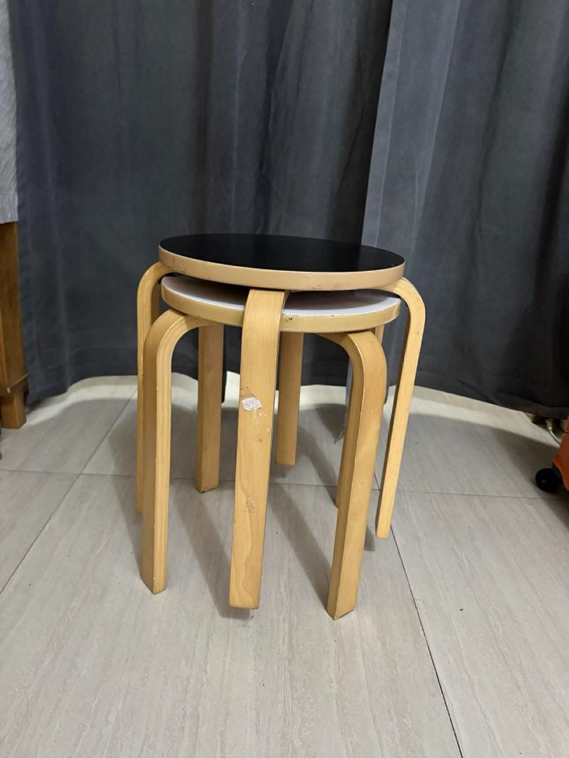 SALE!!! Nitori Stackable Wooden Stool - 2pcs (Category: Chairs) located in Quezon City. Submitted by GoYo_Ltd (Listing ID 1404591281, Image 2). Description: Price is for 2pcs. Dimension: Seat Post Diameter - 33cm Height - 43cm Length - 41cm.