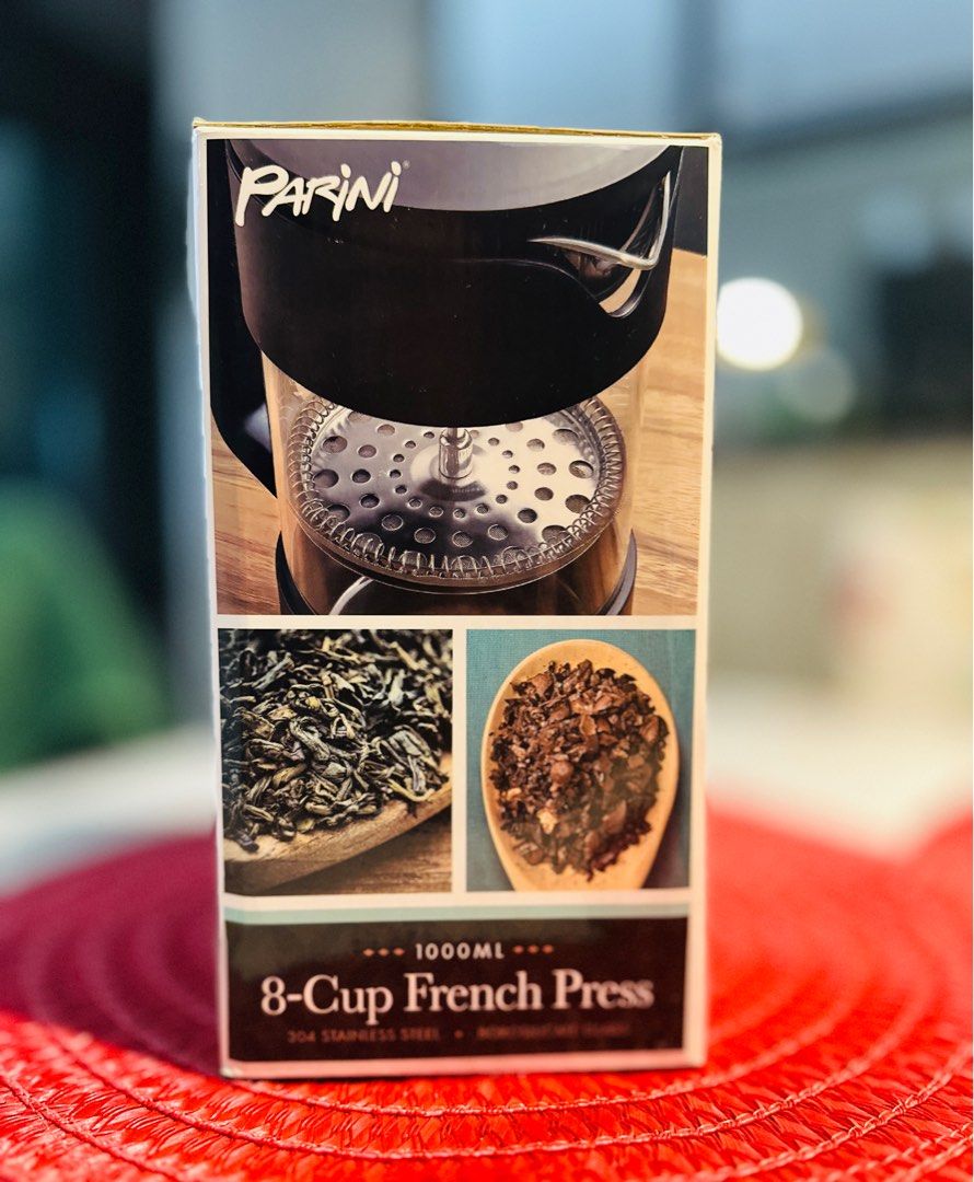 Parini 8-Cup French Press 1000ml (Category: Coffee Machines & Makers) located in Bacoor. Submitted by boutiquevilladulce (Listing ID 1404600453, Image 3). Description: Brew your favorite coffee or tea with ease using the Parini 8-Cup French Press. This traditional style coffee and tea maker is made of high-quality borosilicate glass and has a matte finish. With a capacity of 1000 ml, it can make up to & cups at once. The Parini French Press featu