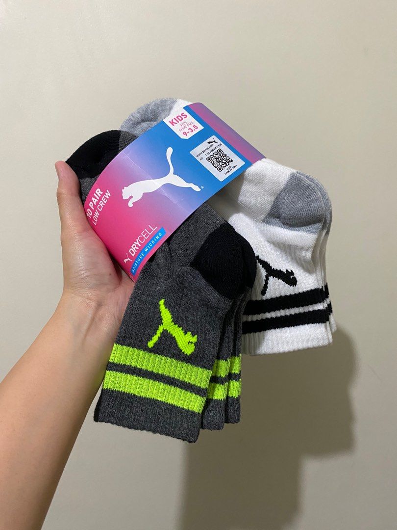 Puma low crew socks for kids (Category: Babies & Kids Fashion) located in Pasig City. Submitted by cuttingties (Listing ID 1404691347, Image 1). Description: Selling per pair 100 each Size 9-3.5 Bought in US.