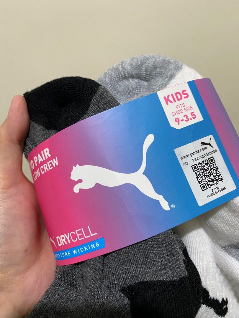 Puma low crew socks for kids (Category: Babies & Kids Fashion) located in Pasig City. Submitted by cuttingties (Listing ID 1404691347, Image 3). Description: Selling per pair 100 each Size 9-3.5 Bought in US.