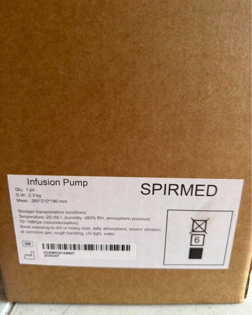 SpirMed Infusion Pump (Category: Medical Supplies & Tools) located in Manila. Submitted by kirstennv (Listing ID 1404761693, Image 3). Description: - SpirMed infusion pump - Digital display with flow rate and volume indicators - Control buttons for easy settings - Portable design with a convenient handle - Comes with the original box - Box includes weight and dimension information.