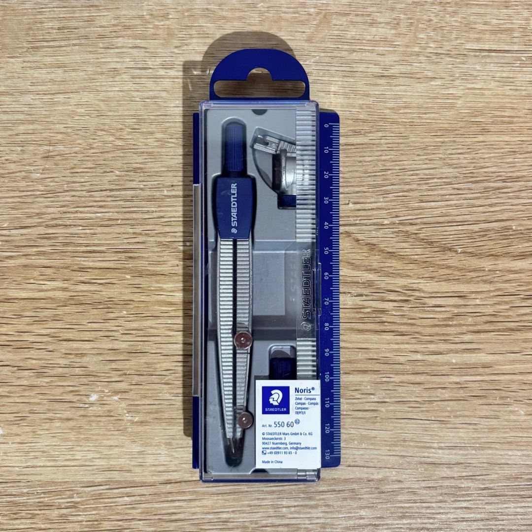 Staedtler Noris Metal Compass (Category: Stationery & School Supplies) located in Bulacan. Submitted by onlyseanli (Listing ID 1404730753, Image 1). Description: Staedtler Noris School Metal Compass 550 𓋰 never been used 𓋰 if bought together with staedtler triangles, can give all for ₱380 + sf 💵: GCash/BPI 🚚: J&T (shipping fee care of buyer).