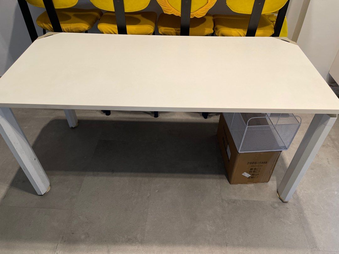 White Rectangular Table (Category: Tables & Sets) located in Singapore. Submitted by moilim (Listing ID 1404618169, Image 1). Description: - White rectangular table Office for work, computer table, study table … etc Size: D75cm x W160cm x H75cm Well kept as well as well used - feature with wire compartment under table - Clean, modern design - Sturdy white legs - Suitable for study or dining - Ready for immediate use.