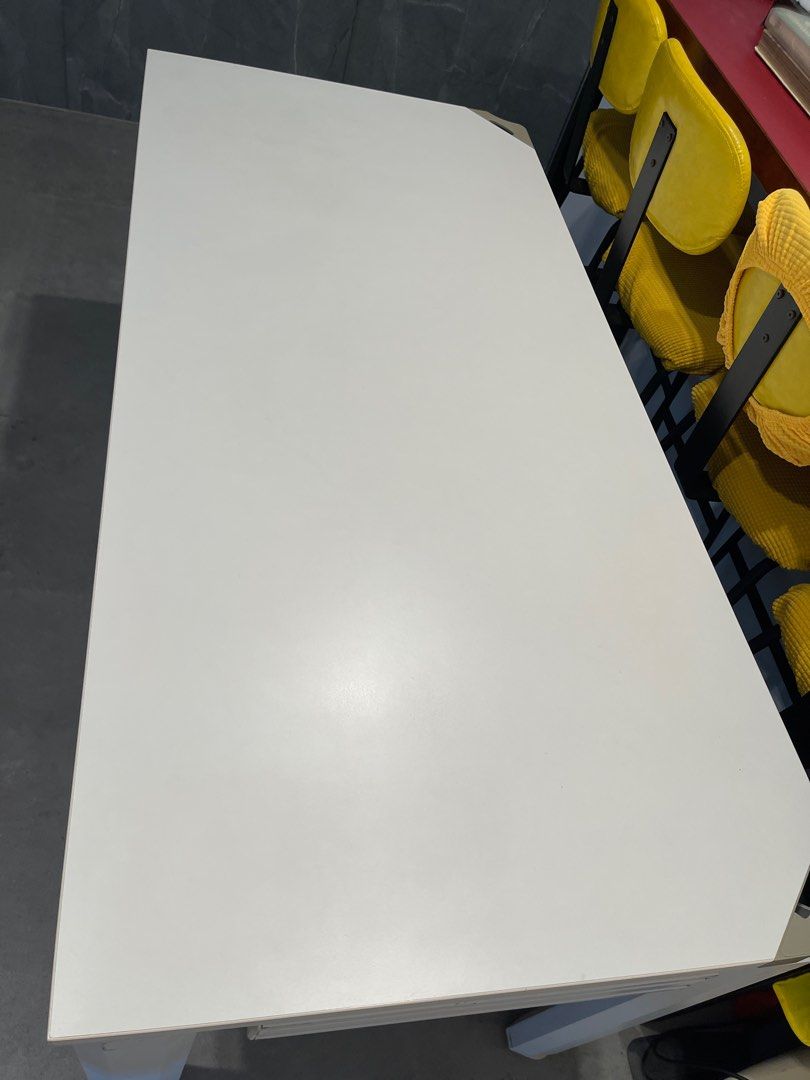 White Rectangular Table (Category: Tables & Sets) located in Singapore. Submitted by moilim (Listing ID 1404618169, Image 3). Description: - White rectangular table Office for work, computer table, study table … etc Size: D75cm x W160cm x H75cm Well kept as well as well used - feature with wire compartment under table - Clean, modern design - Sturdy white legs - Suitable for study or dining - Ready for immediate use.