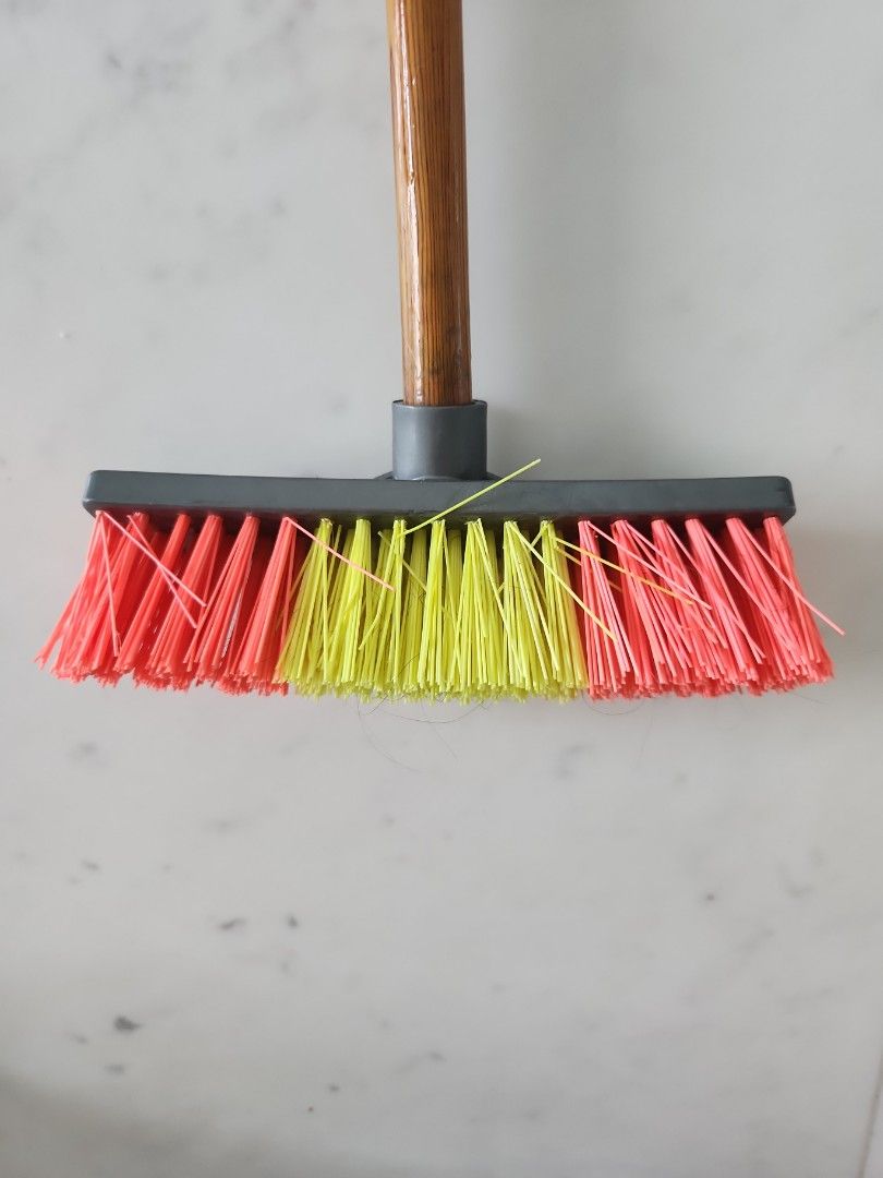 Wooden Broom with Red and Yellow Bristles Furniture Home Living