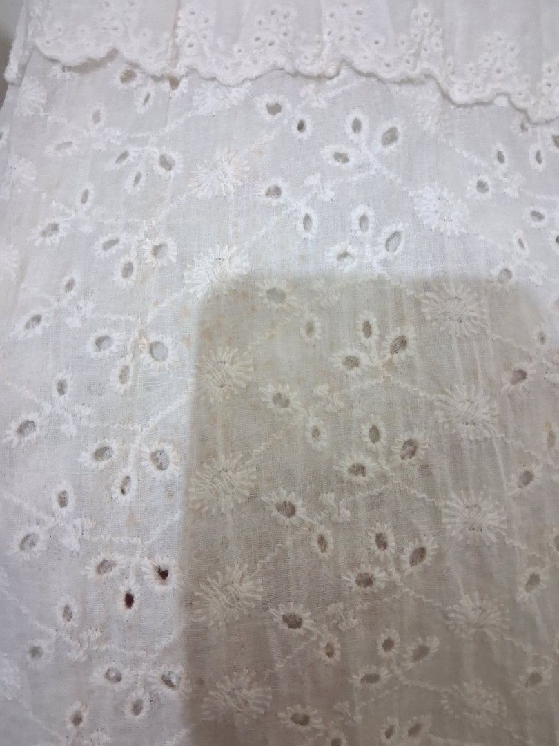 26 to 28 in shoujo coquette white embroidered tiered skirt (Category: Skirts) located in Calabanga. Submitted by asmallcloset (Listing ID 1404884115, Image 3). Description: flaw: storage stains as shown on pic can be removed.