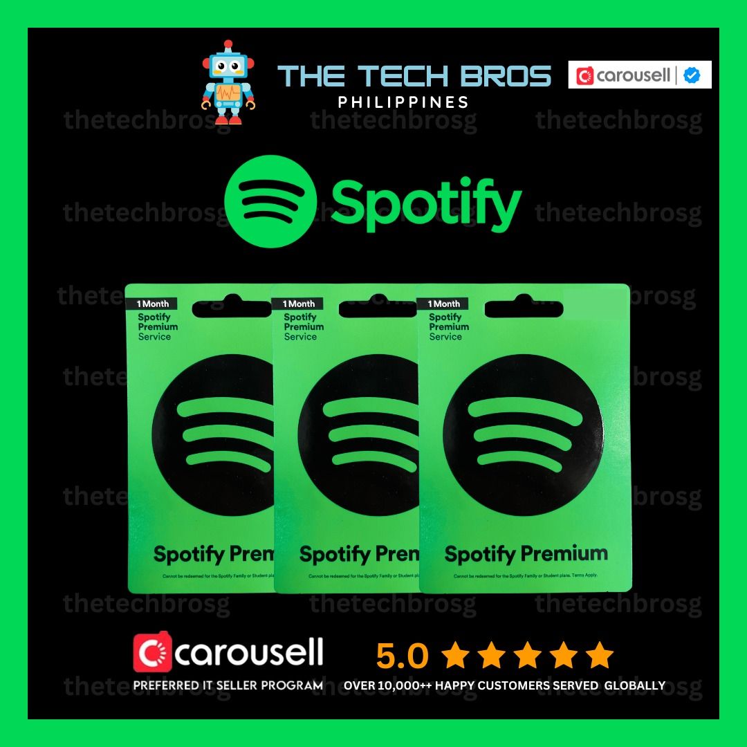 🔥 Spotify Premium Giftcard (Individual) [thetechbroph] (Category: Game Gift Cards & Accounts) located in Manila. Submitted by thegamebroph (Listing ID 1404854828, Image 1). Description: ⚠️ Getting frustrated of having Spotify premium issue after several months despite purchasing for 1 yr or 2 yrs?❌ ⚠️ Getting no reply from some sellers or sellers being MIA despite having 2k-3k reviews when there is an issue arise? ❌ ⚠️ Due to recent Spotify chan