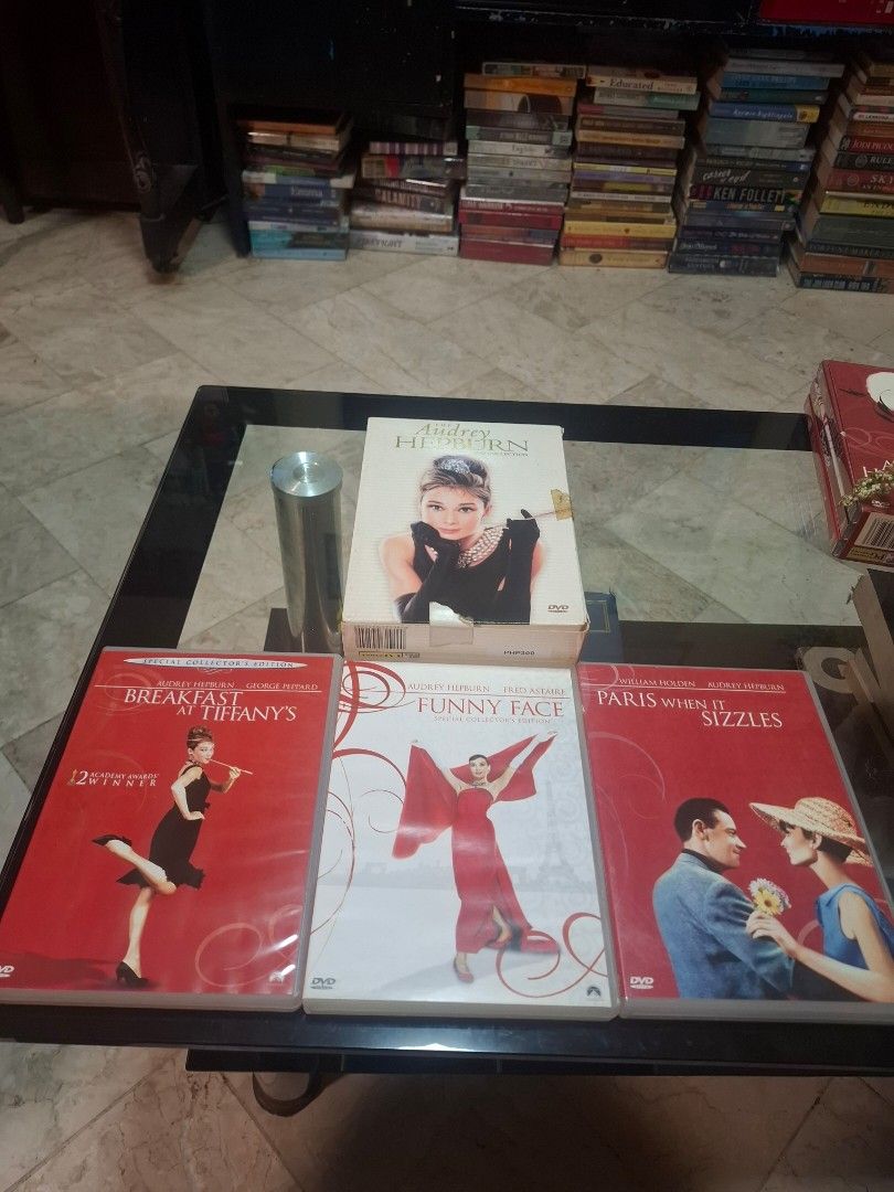 Audrey Hepburn DVD Collection (Category: CDs & DVDs) located in Binangonan. Submitted by oyiebhoy (Listing ID 1404816058, Image 2). Description: - Audrey Hepburn DVD Collection box set. - Includes: - "Breakfast at Tiffany's" (Collector's Edition) - "Funny Face" - "Paris When It Sizzles" - All DVDs are in their original cases..