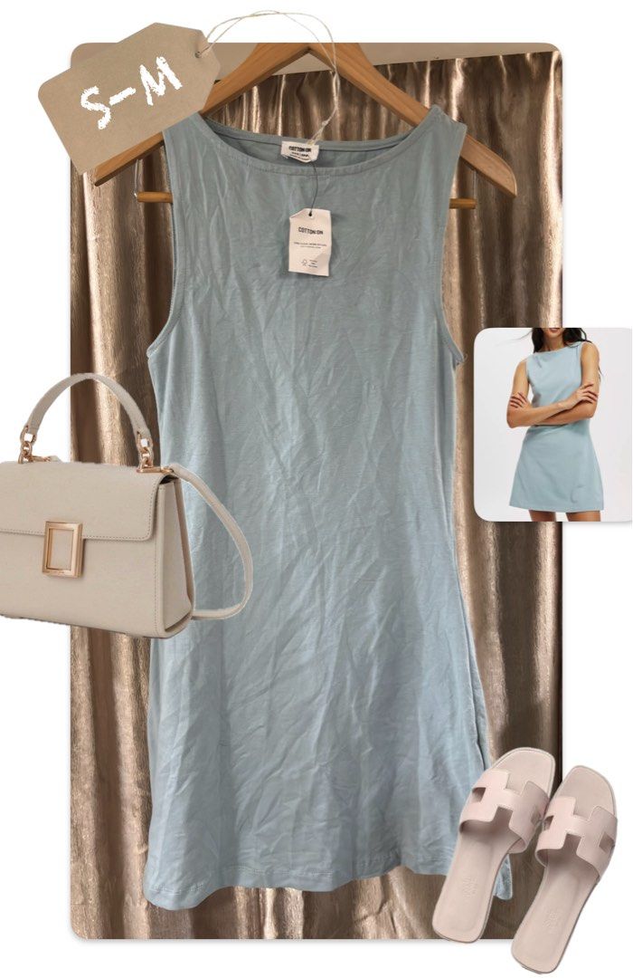 Cotton On Sleeveless Dress (Category: Dresses) located in Caloocan City. Submitted by nnnprelovedclothes (Listing ID 1404940764, Image 1). Description: - Cotton On sleeveless dress - Light blue color - Size: S-M - Made in China - Simple, casual design - Versatile for various occasions.