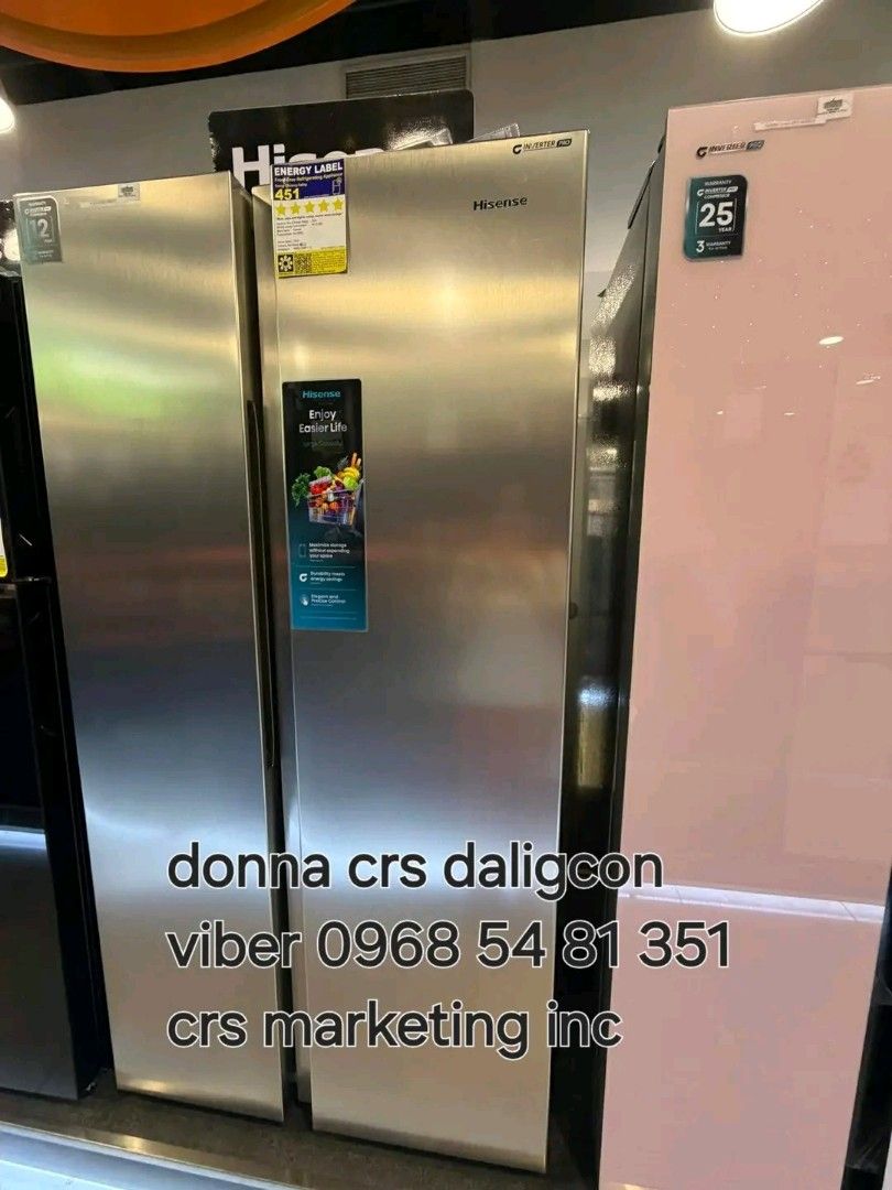 Hisense side by side (Category: Refrigerators and Freezers) located in Quezon City. Submitted by daligcon19 (Listing ID 1404897414, Image 2). Description: 🟩 HISENSE SIDE BY SIDE REFRIGERATOR NO FROST INVERTER / HISENSE MULTIDOOR REFRIGERATOR 🟩 RC65WS 18.3 cuft - 30,900 RS688N2PW-PU 18.3 cuft - 44,300 RQ768N2PW-KU 21.5 cuft - 61,700 PRICE MAY CHANGE WITHOUT PRIOR NOTICE BRANDNEW AND SEALED 1 YR WARRANTY ON PARTS AND SERVICE 10 YRS WARRANTY ON CO