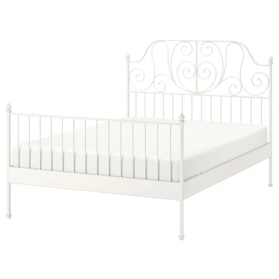 IKEA White Metal Bed Frame with Slatted Base, Furniture & Home Living ...