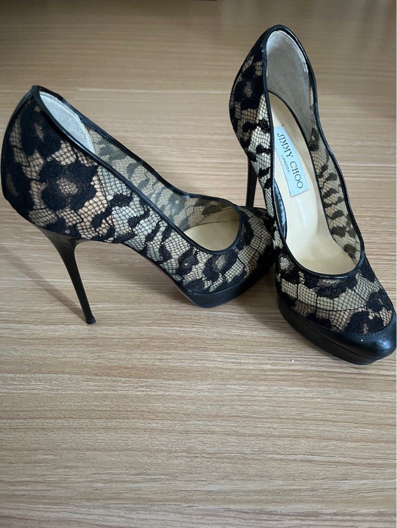 Jimmy Choo Lace Heels Size 37.5 (Category: Heels) located in Makati City. Submitted by raid.my.closet (Listing ID 1404849802, Image 3). Description: - Jimmy Choo heels - Black lace design - Size 37.5 - Stiletto heel - Made in Italy - Jimmy Choo London logo on insole Jimmy Choo’s Bizmo Pumps embody sensuality and intrigue for the fashion-forward diva. Crafted from black lace and patent leather, the round-toe design, platform midsoles, and high sti