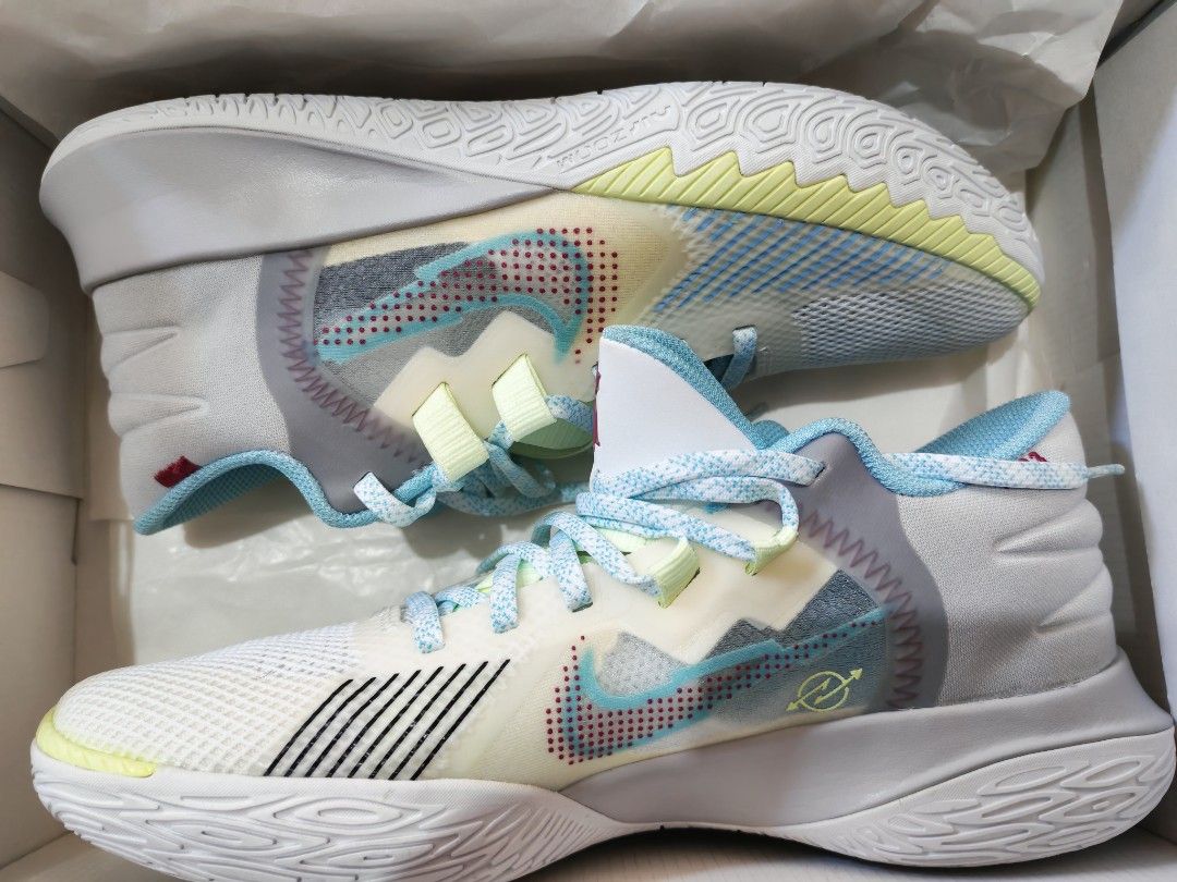 Nike Kyrie Flytrap V EP 1 WORLD 1 PEOPLE (Category: Sneakers) located in Manila. Submitted by AlingSuping (Listing ID 1404835108, Image 1). Description: - Nike Kyrie Flytrap V EP 1 WORLD 1 PEOPLE - Condition: Used 2x (mall walking) // No sole seps nor heel drags - Color: White and Grey - Sole: Blue and Yellow - Laces: Blue - Sizes: US 9.5 - Features Kyrie logo on the tongue - Comes with original box - SF is shouldered by the buyer.