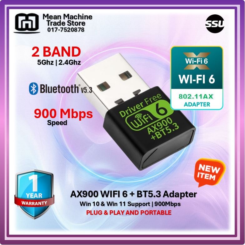 SSU WIFI 6 Bluetooth 5.3 802.11AX AX900 Mini USB Wireless Adapter with ...