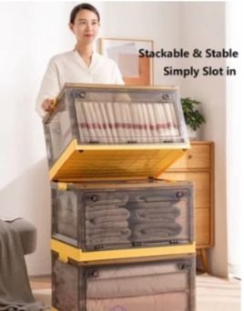 Stackable Foldable Storage Box (Category: Storage Boxes & Baskets) located in Singapore. Submitted by corgeshop051337379 (Listing ID 1404861224, Image 3). Description: Stackable & Stable - Easily Slot in Movable with Hidden Wheels Easily open from two Sides 4 Sizes Available: Small: 39*29.5*24cm Medium: 47.5*35.5*24cm Large: 51*36*31cm XL: 60*42.5*35cm ------- .
