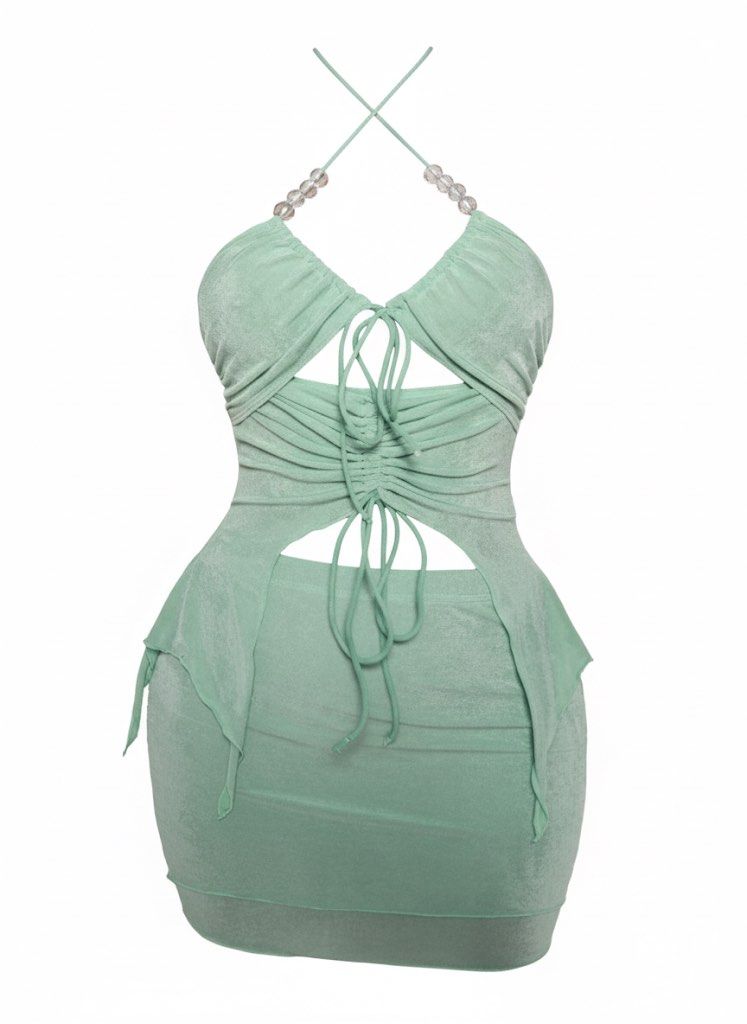 Tie Backless Drawstring Cut Out Asymmetrical Hem Fairy Set (Category: Sets or Coordinates) located in Baguio. Submitted by robthegoddess (Listing ID 1389014287, Image 1). Description: —used twice —dm for ww.