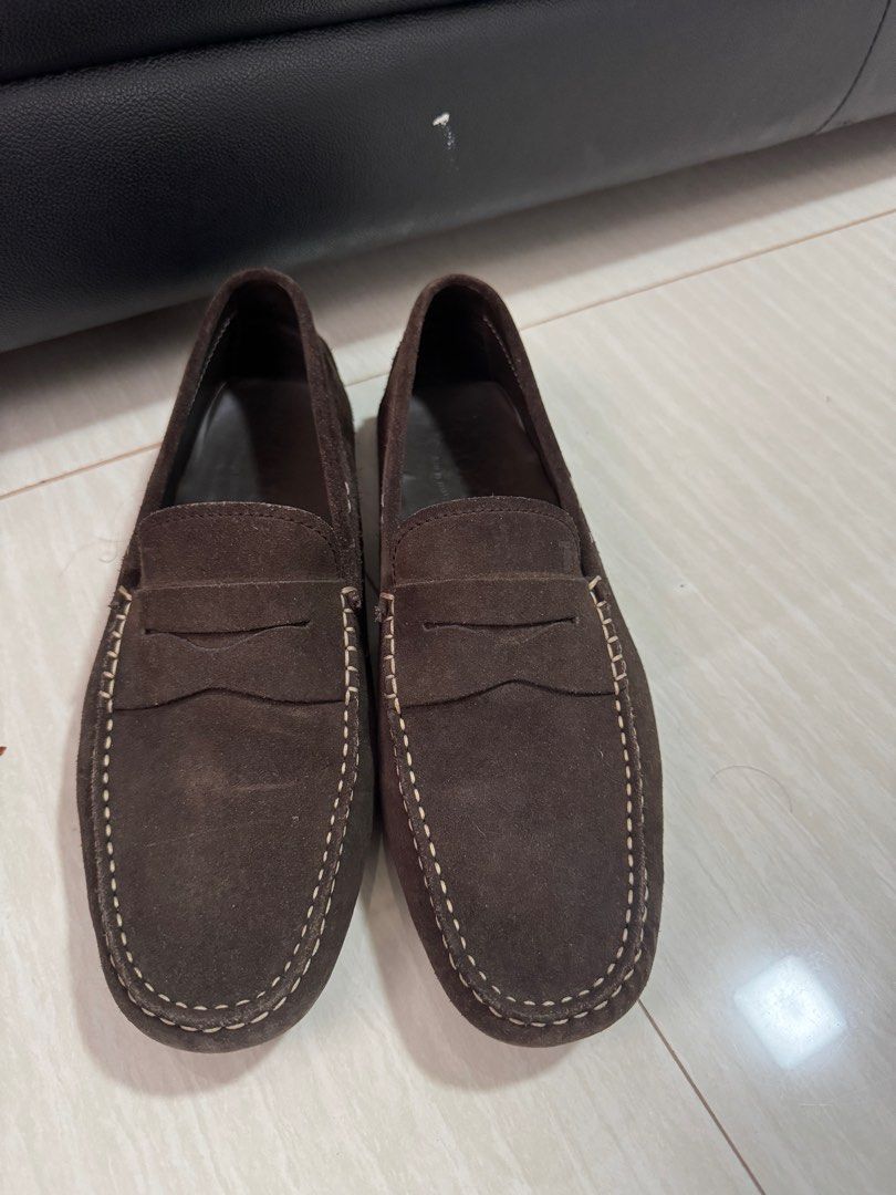 Tod's Suede Loafers - Men's Size 9.5 (Category: Dress Shoes) located in Cebu City. Submitted by wickwoo (Listing ID 1404782049, Image 2). Description: - Authentic Tod's loafers - Brown suede - Classic penny loafer design - Men's size: 9.5 - Made in Italy - White stitching detail - Rubber pebble sole - Tod's logo stamped inside - Soles show wear.