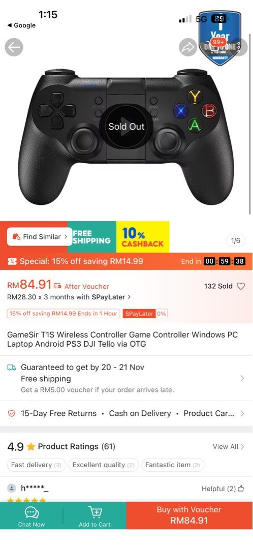 Wireless controller PS3 Android (Category: PlayStation) located in Johor Bahru. Submitted by twicecloset_ (Listing ID 1404819319, Image 1). Description: Phone, PC also compatible. .
