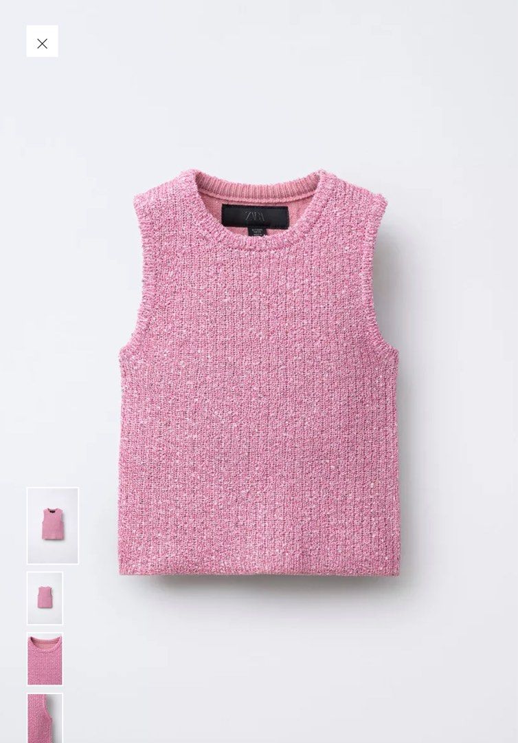 Zara Pink Sequin Knit Top (Category: Sleeveless) located in Quezon City. Submitted by kaeshops (Listing ID 1404931197, Image 1). Description: ZARA Sleeveless knit top with a round neck Originally bought at 1295 (Zara, Trinoma) Rfs: impulsive buy omg hahaha Worn once lang (can give when worn pics) Pink sequin knit top - Round neck - Sleeveless - Textured design - Vibrant pink color - Perfect for a stylish look # zara h&m forever 21 stradivarius co
