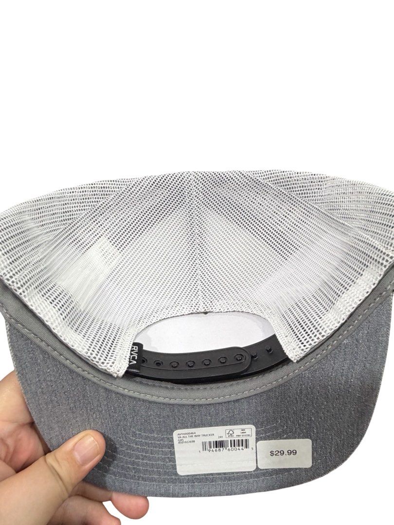 Authentic RVCA Trucker Cap (Category: Caps & Hats) located in Manila. Submitted by useyourcommonsense (Listing ID 1405077131, Image 2). Description: - RVCA trucker cap - Gray with white mesh back - RVCA logo on front - Flat brim - Adjustable snapback closure - Original price: $29.99.