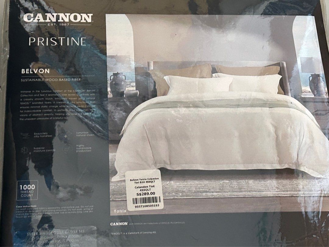 Cannon Pristine Belvon Tencel Quilt Cover Set (Category: Bedding & Towels) located in Singapore. Submitted by maplewinter (Listing ID 1405046462, Image 3). Description: Super single. Self collect at Jurong West.