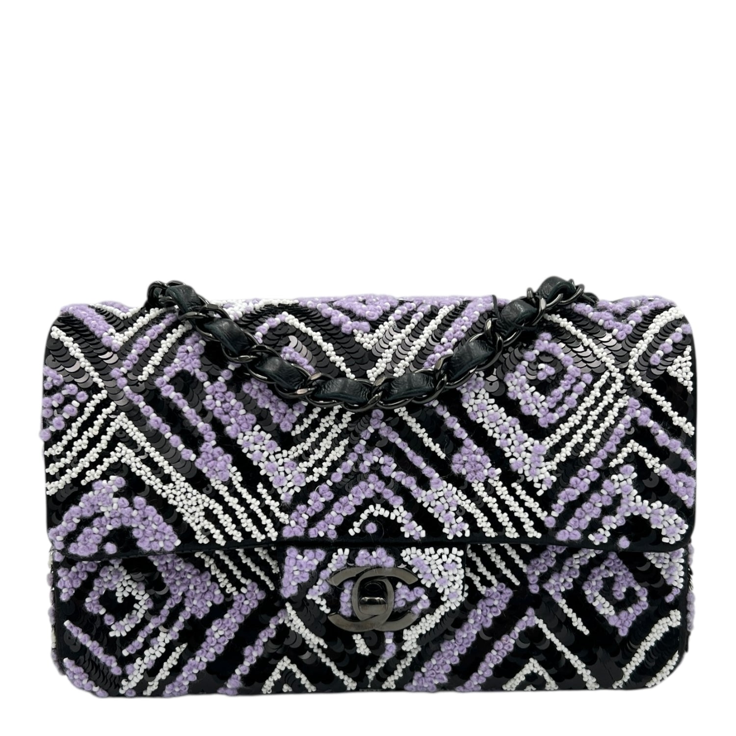 Chanel CC Regtangle Sequin Embroidered Flap Silver Shoulder Bag in ...