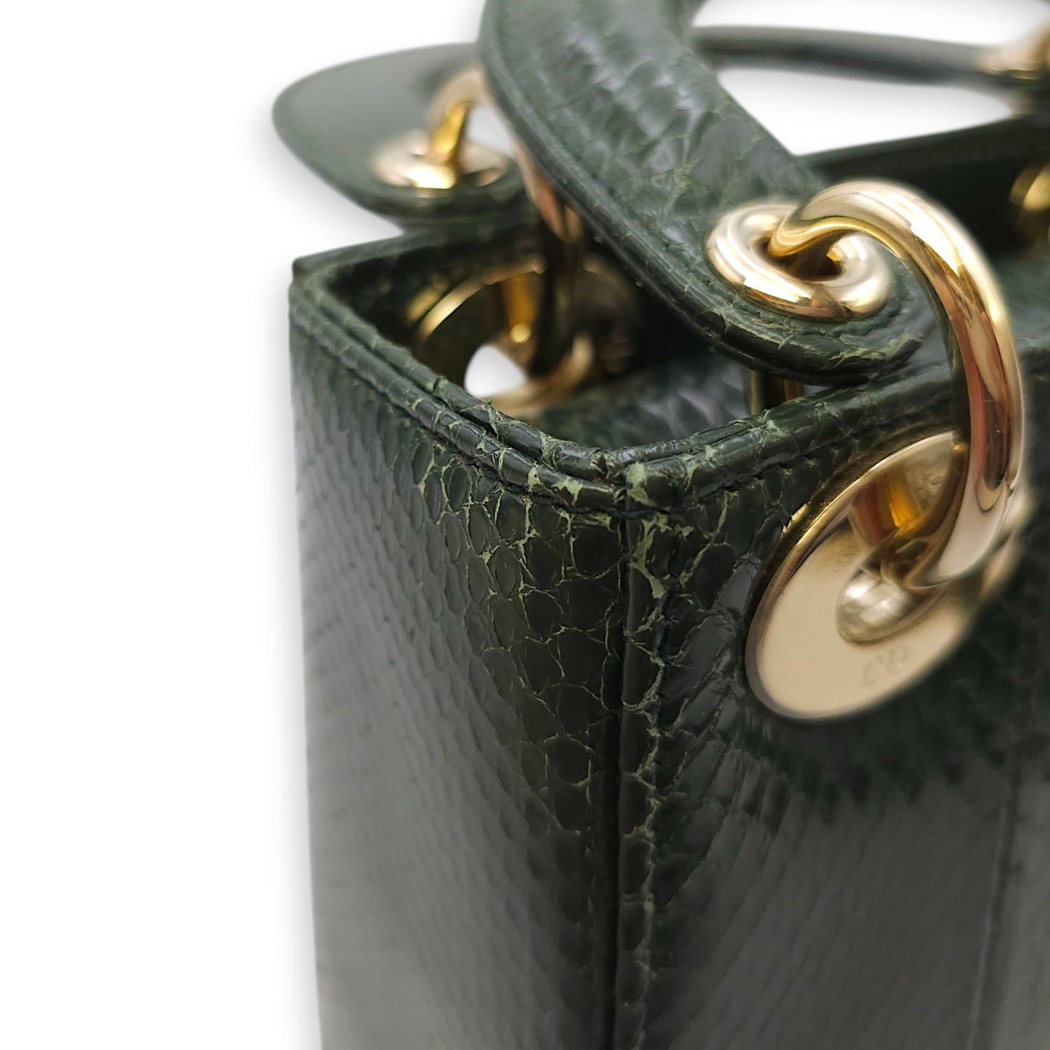 Christian Dior Lady Dior Mini Green Crossbody Bag in Python, Gold ...
