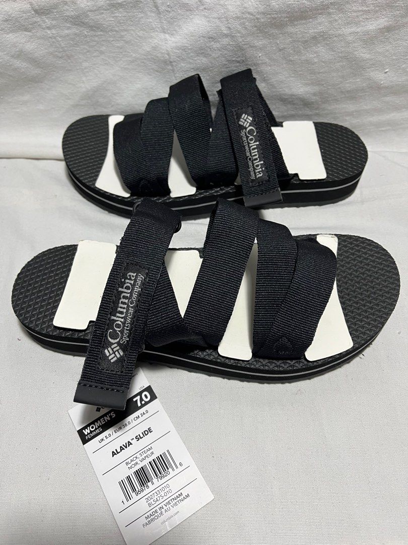Columbia Alava Slide Sandals - Black (Category: Flats & Sandals) located in Antipolo. Submitted by gettinghooked (Listing ID 1405073903, Image 2). Description: - Columbia Alava Slide sandals - Color: Black with white accents - Size: US 7 - Features Columbia logo - Original Price: P4,490.00 - Online Sale Price: P1,728.00.