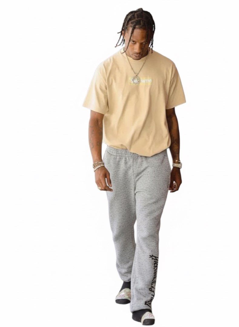 Gosha Rubchinskiy Embroidered Logo Sweatpants (Category: Joggers) located in Pasig City. Submitted by halffullbutneverfull (Listing ID 1404982629, Image 1). Description: Gosha Rubchinskiy sweatpants Color: grey Embroidered logo Regular fit (photo worn by Travis Scott) Size: L Waist: 16" Length: 39" Made in Turkey .
