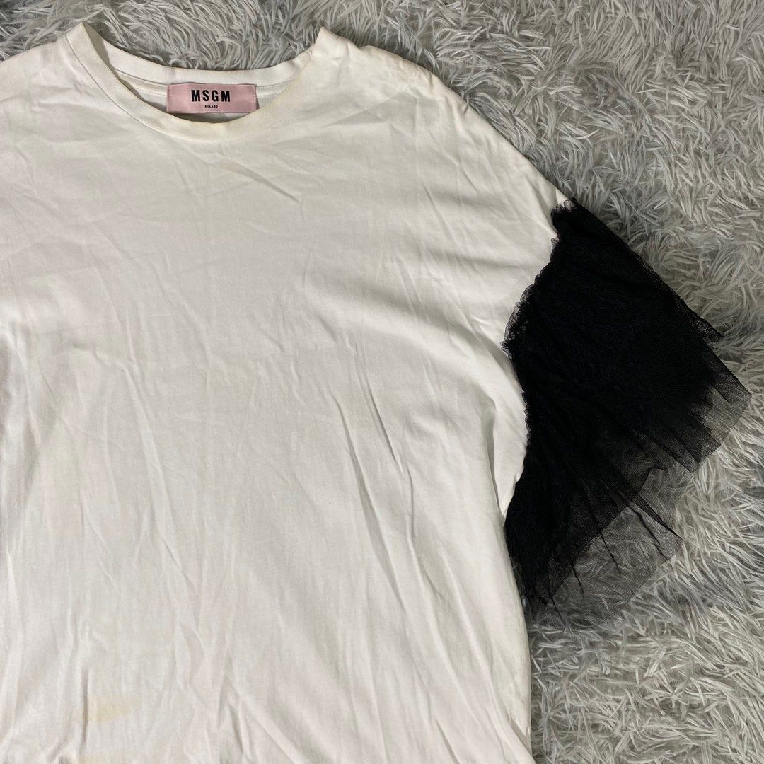 MSGM Net Polka dot Sleeve Tops (Category: Blouses) located in Las Pinas. Submitted by declutter_thing69 (Listing ID 1405066140, Image 3). Description: MSGM Net Polka dot Sleeve Tops Need wash 23 inches Length 21 inches Width.