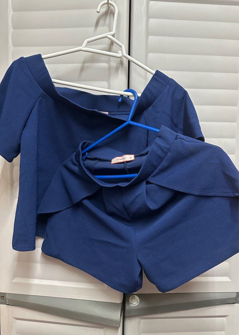 SUPER SALE❗️Blue Coordinates (Category: Sets or Coordinates) located in Cainta. Submitted by fashionmadness77 (Listing ID 1404974211, Image 1). Description: Top - M, with dirt/stain at the back Shorts - S ❌ No return ❌ No exchange .