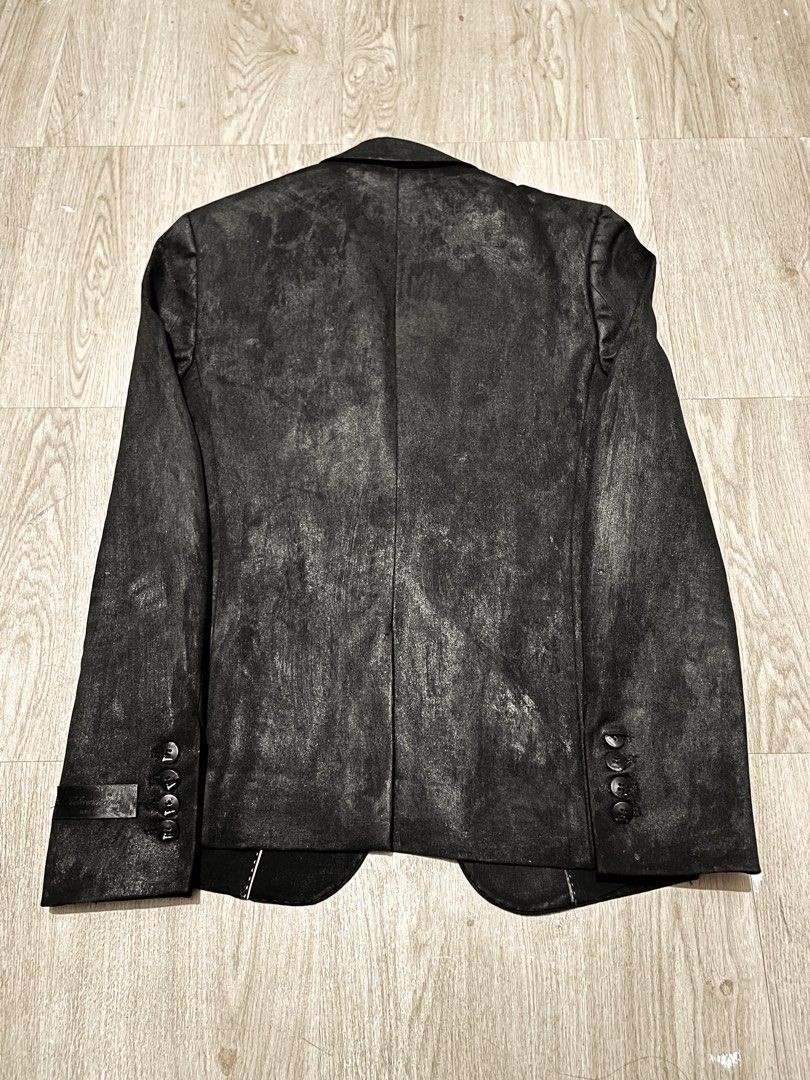 Textile Varnished “waxed” Blazer (Category: Coats, Jackets and Outerwear) located in Cabuyao City. Submitted by lackingly (Listing ID 1405084424, Image 3). Description: Textile Varnished Blazer (custom-made) hearing offersz for when worn check last slides used once and custom made for career guidance day finished with acrylic paint + varnish for a waxy high shine look similar to patent leather. pit to pit: 17.5 length: 26 Care: To preserve its hi