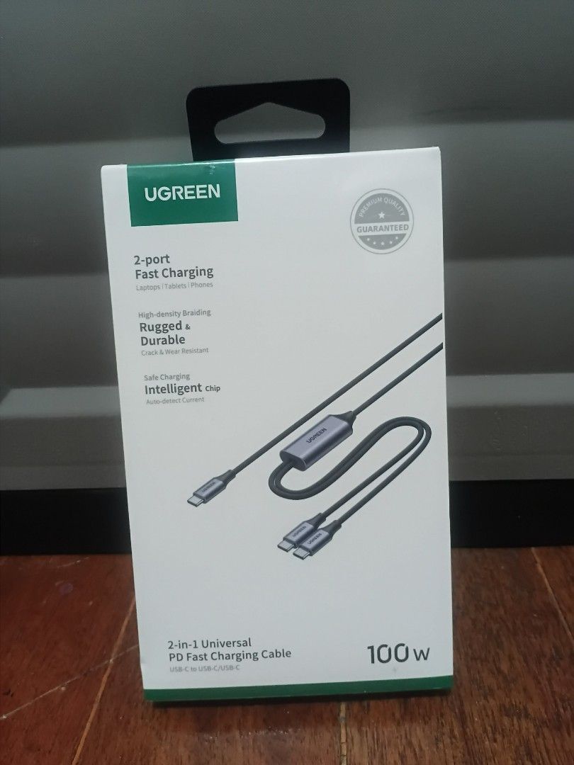 UGREEN 100W 2 in 1 PD FAST CHARGING CABLE TYPE C (Category: Chargers & Cables) located in Manila. Submitted by cutieava (Listing ID 1405050268, Image 1). Description: Two (2) port fast charging cable Rugged and durable charging cable Intelligent chip.