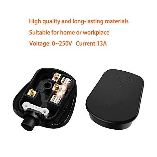 UK 13 Amp Fused Mains Plugs, 3 Pin Plug with Cord Grip Rewireable Black ...