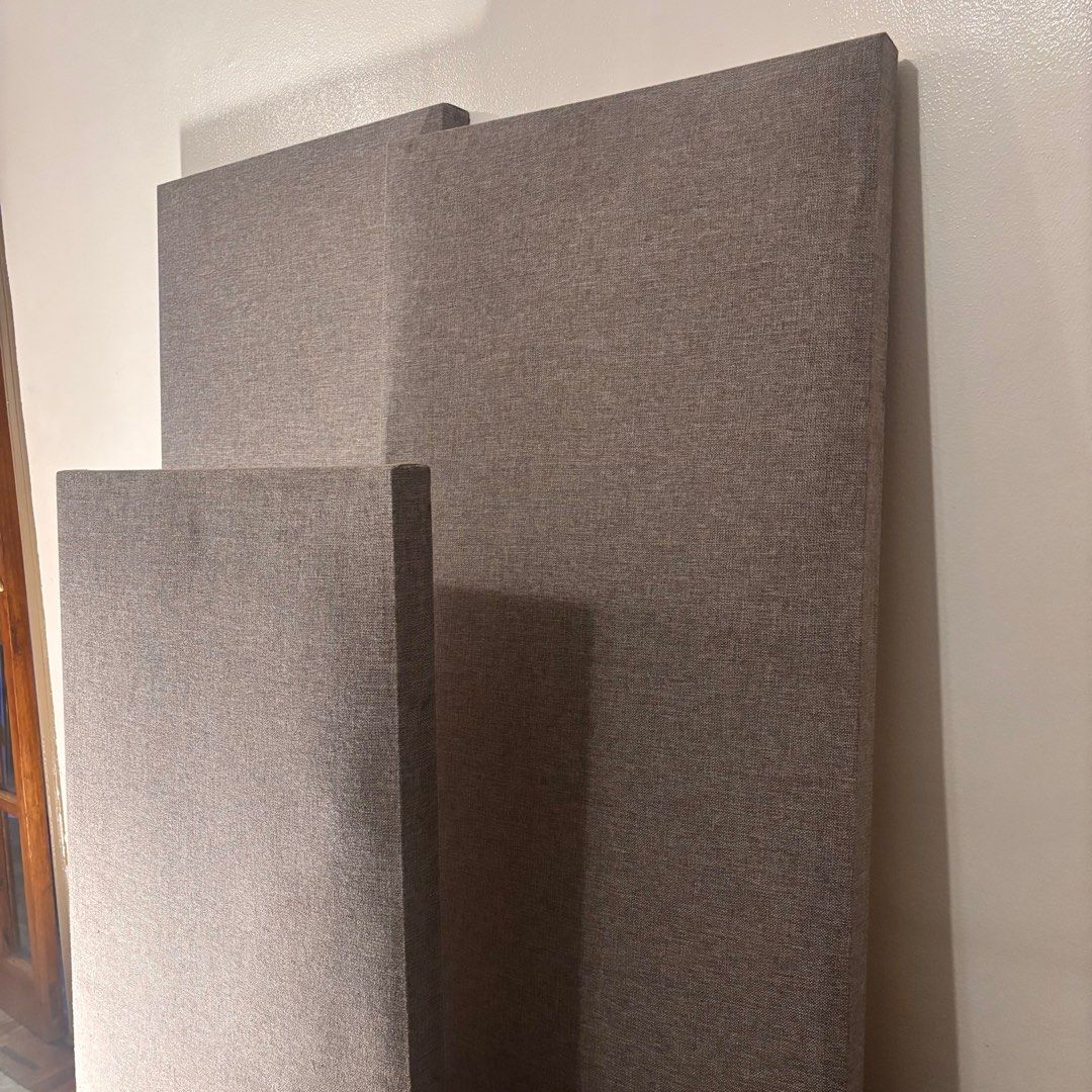 Venue grade Acoustic Panels (Category: Other Audio Equipment) located in Muntinlupa City. Submitted by bonda1991 (Listing ID 1405064120, Image 3). Description: Hear for yourself— 47.5” × 24” × 2” / 121 × 61 × 5 cm, 15 lbs / 6.8 kg, Rockwool Core These are professional acoustic panels built for real sound control, not décor. Each panel uses a dense rockwool core inside a light, rigid wood frame. I used them for six years in a 140 sqm live-performa