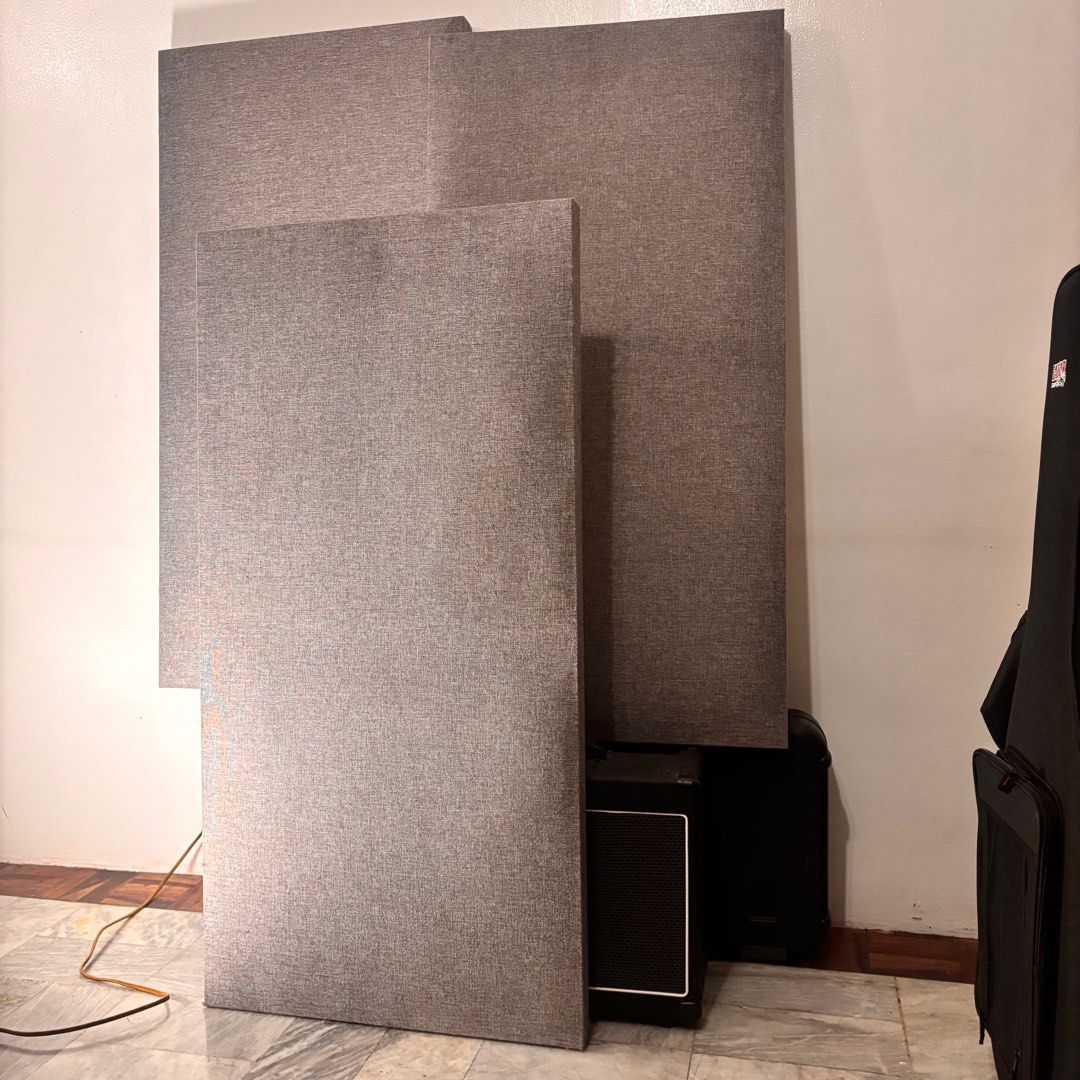 Venue grade Acoustic Panels (Category: Other Audio Equipment) located in Muntinlupa City. Submitted by bonda1991 (Listing ID 1405064120, Image 1). Description: Hear for yourself— 47.5” × 24” × 2” / 121 × 61 × 5 cm, 15 lbs / 6.8 kg, Rockwool Core These are professional acoustic panels built for real sound control, not décor. Each panel uses a dense rockwool core inside a light, rigid wood frame. I used them for six years in a 140 sqm live-performa