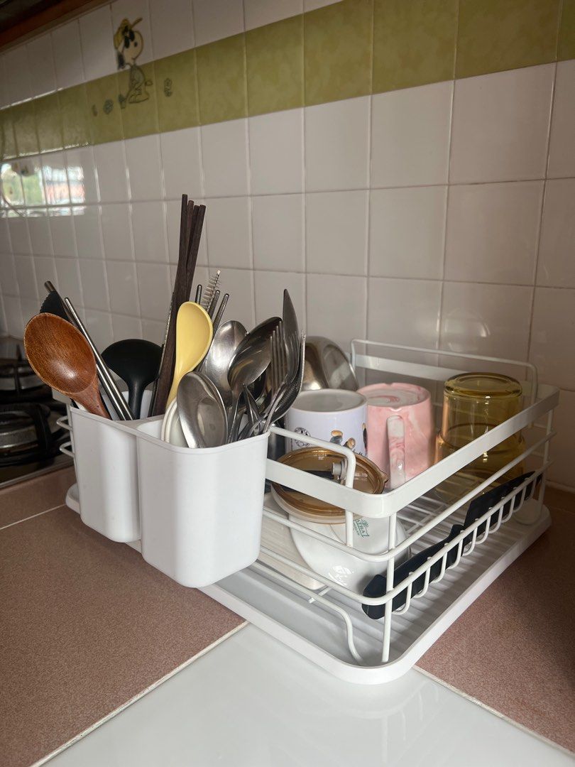 White Dish Rack with Utensil Holder476570657888686080