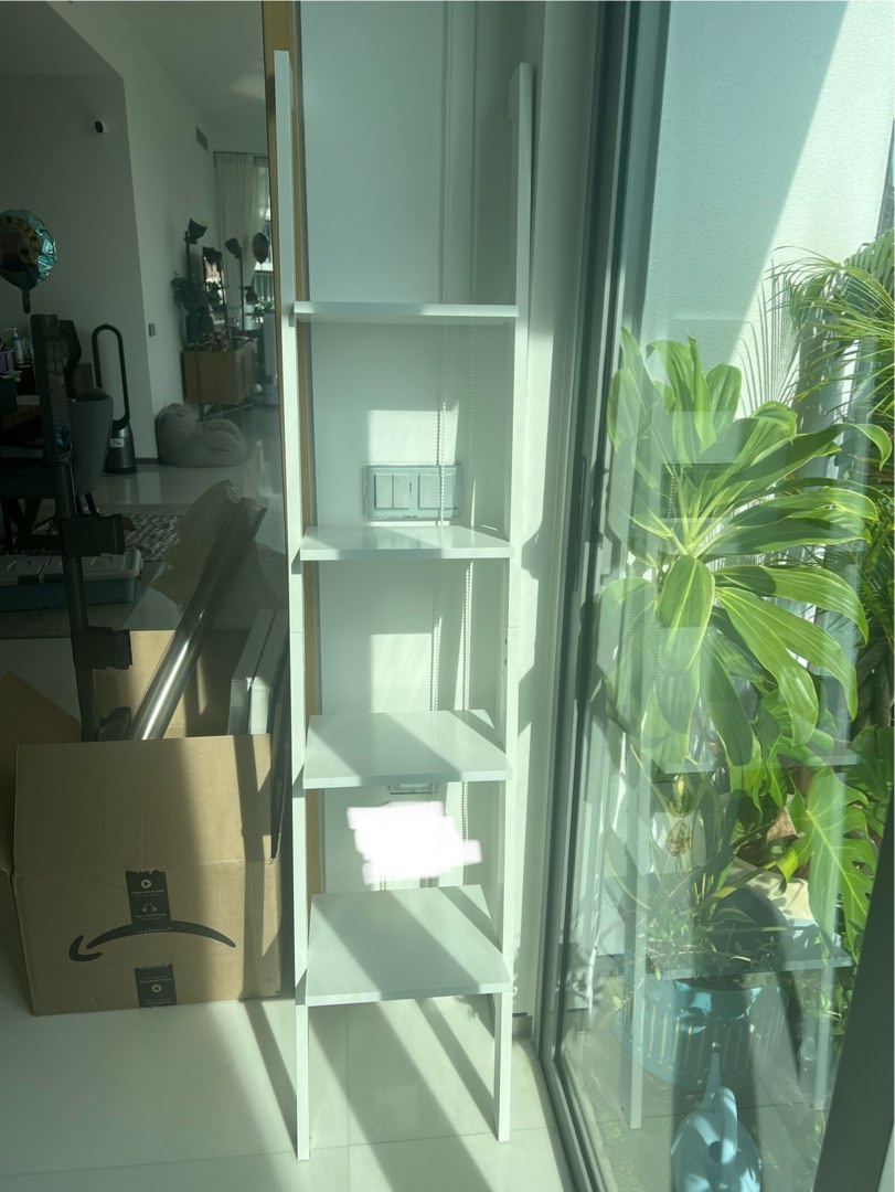 [MUST GO!] White Leaning Shelf / Rack / Bookshelf (4 tier), Furniture ...